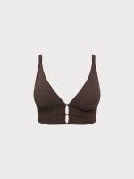 Dark Coffee Textured V Neck Plus Size Tankini Top - Image 6