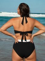 Black Strappy Halter Plus Size Bikini Top - Image 2