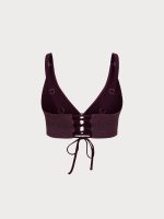 Purple Textured V Neck Plus Size Tankini Top - Image 7