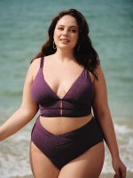 Purple Textured V Neck Plus Size Tankini Top - Image 4