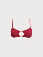 Wine Red Textured Cutout Accented Bikini Top - Image 6