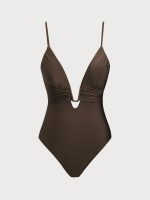 Dark Coffee V-Notch One-Piece Swimsuit - Image 5