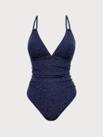 Blue Lurex V-Neck One Piece Swimwear - Image 8