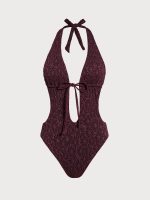 Dark Coffee Tie-Front Cutout One-Piece Swimsuit - Image 7