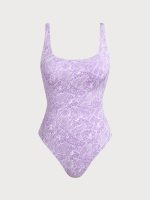 Purple Print Textured One-Piece Swimsuit - Image 6