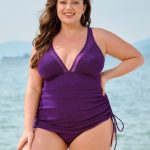Purple Ruched Drawstring Plus Size One-Piece Swimsuit