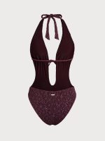 Dark Coffee Tie-Front Cutout One-Piece Swimsuit - Image 8