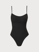 Black Ribbed Cross Back One-Piece Swimsuit - Image 9