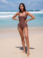 Leopard Print Cross One-Piece Swimsuit - Image 5