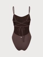 Coffee Ribbed Cross Back One-Piece Swimsuit - Image 11