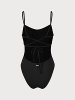 Black Ribbed Cross Back One-Piece Swimsuit - Image 10