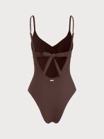 Coffee Ribbed Twist Knot One-Piece Swimsuit - Image 11