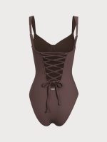 Coffee Cross Back Tummy Control One Piece swimsuit - Image 7