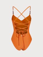 Orange Textured Tummy Control One-Piece Swimsuit - Image 7