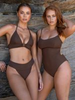 Coffee Ribbed Cross Back One-Piece Swimsuit - Image 8