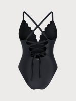 Black Floral Pattern Plus Size One-Piece Swimsuit - Image 7