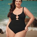 Black Cutout Gold-Accented Plus Size One-Piece Swimsuit