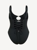 Black Cutout Gold-Accented Plus Size One-Piece Swimsuit - Image 7