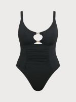 Black Cutout Gold-Accented Plus Size One-Piece Swimsuit - Image 6