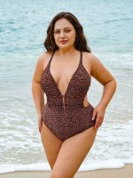 Leopard Print Plus Size One-Piece Swimsuit - Image 3