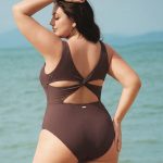 Coffee X-Cross Plus Size One-Piece Swimsuit