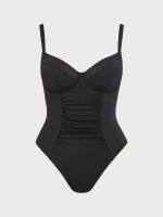 Black Ruched Tummy Control Plus Size One Piece Swimsuit - Image 6