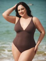 Coffee X-Cross Plus Size One-Piece Swimsuit - Image 2