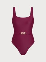 ECONYL® Wine Red Buckle Backless One Piece Swimwear - Image 6