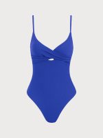 Blue Ribbed Twist Knot One-Piece Swimsuit - Image 6