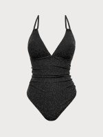 Black Lurex V-Neck One Piece Swimwear - Image 4
