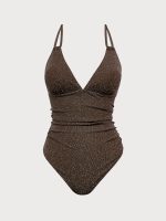 Dark Coffee Lurex V-Neck One Piece Swimwear - Image 6