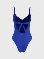 Blue Ribbed Twist Knot One-Piece Swimsuit - Image 7
