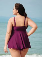 Burgundy Halter Twist Front Plus Size Tankini Top - Image 3