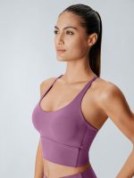 Purple V Neck X-Cross Sports Bra - Image 3