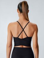Black V Neck X-Cross Sports Bra - Medium Support