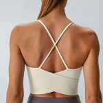 Cream V Neck X-Cross Sports Bra - Medium Support
