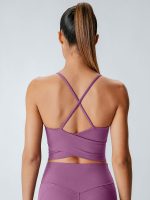 Purple V Neck X-Cross Sports Bra