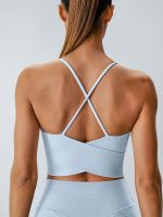 Light Blue V Neck X-Cross Sports Bra - Medium Support - Image 4