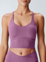 Purple V Neck X-Cross Sports Bra - Image 2