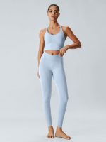 Light Blue V Neck X-Cross Sports Bra - Medium Support - Image 6