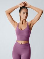 Purple V Neck X-Cross Sports Bra - Image 4
