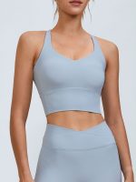 Light Blue V Neck X-Cross Sports Bra - Medium Support - Image 2