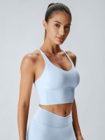 Light Blue V Neck X-Cross Sports Bra - Medium Support - Image 5