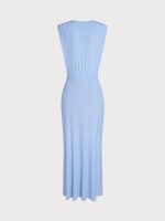 Blue Deep V-Neck Knotted Mesh Cover-up Dress - Image 7