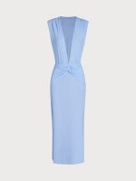Blue Deep V-Neck Knotted Mesh Cover-up Dress - Image 6