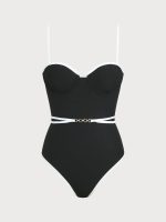Black Contrast Underwire One-Piece Swimsuit - Image 6