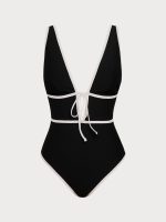 Black V Neck Tie One-Piece Swimsuit - Image 6