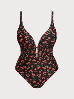 Cherry Drawstring Plus Size One-Piece Swimsuit - Image 5