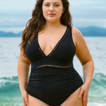 Black V Neck Ruched Plus Size One-Piece Swimsuit