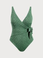 Green Jacquard Plus Size One-Piece Swimsuit - Image 5